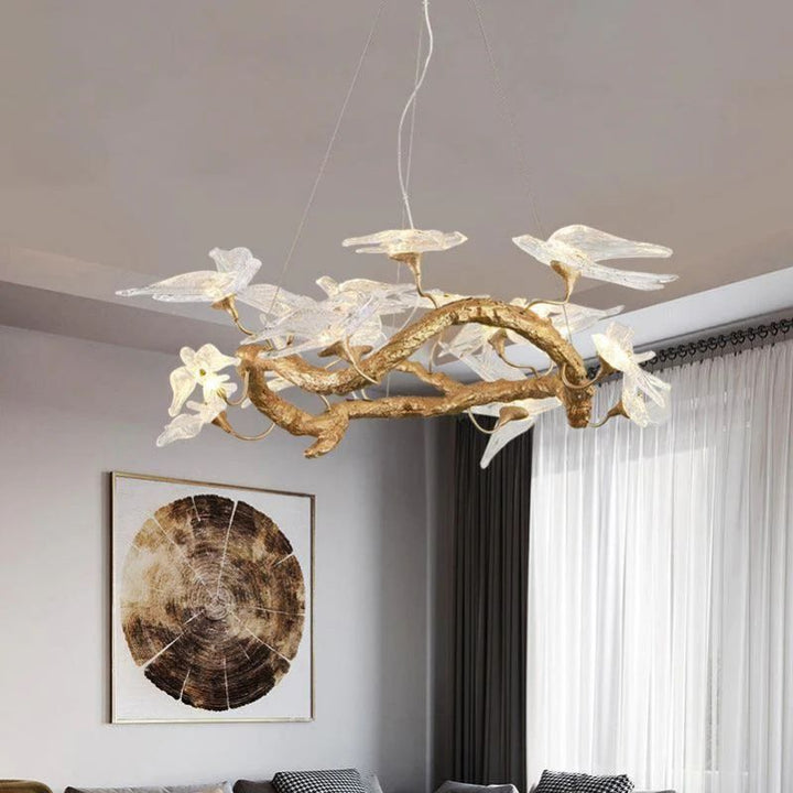 Lucky Bird Glass Branch Round Chandelier For Dining Room - ebuylight