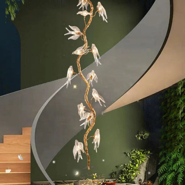 Lucky Bird Glass Tree Branch Chandelier For Staircase - ebuylight