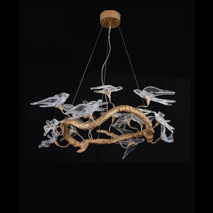 Lucky Bird Glass Branch Round Chandelier For Dining Room - ebuylight