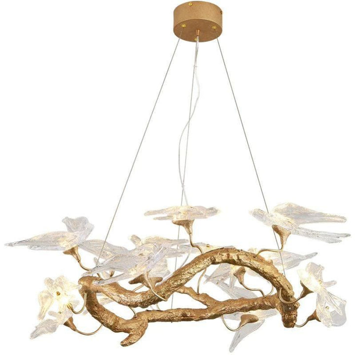 Lucky Bird Glass Branch Round Chandelier For Dining Room - ebuylight