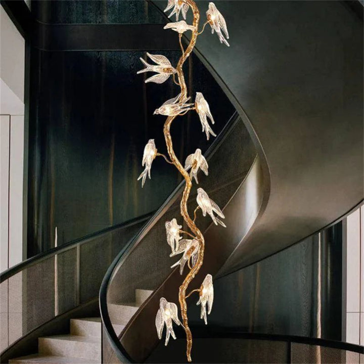 Lucky Bird Glass Tree Branch Chandelier For Staircase - ebuylight