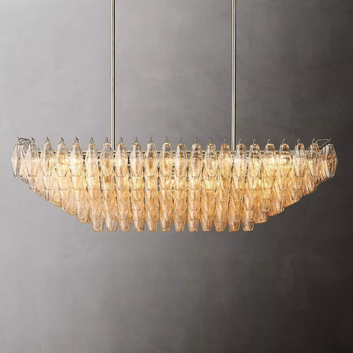 Chara Clear Glass Tiered Rectangular Chandelier 54" - ebuylight