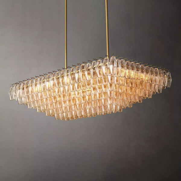 Chara Clear Glass Tiered Rectangular Chandelier 54" - ebuylight