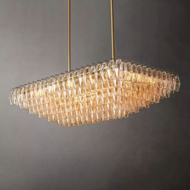 Chara Clear Glass Tiered Rectangular Chandelier 54" - ebuylight