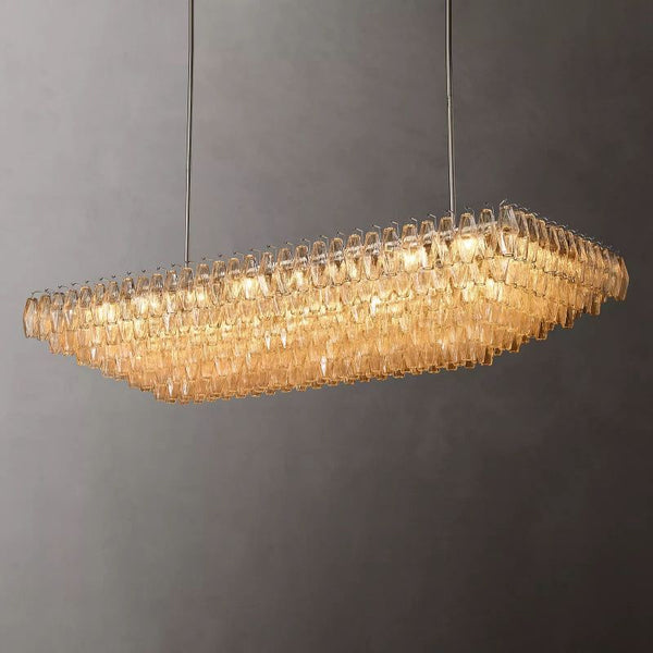 Chara Clear Glass Tiered Rectangular Chandelier 74" - ebuylight