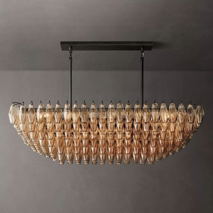 Chara Smoke Glass Tiered Rectangular Chandelier 54" - ebuylight