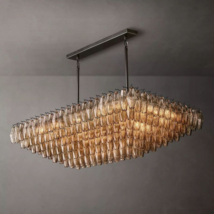 Chara Smoke Glass Tiered Rectangular Chandelier 54" - ebuylight