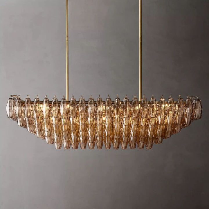 Chara Smoke Glass Tiered Rectangular Chandelier 54" - ebuylight