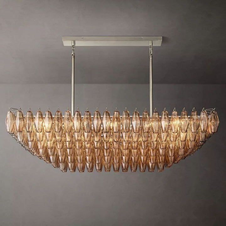 Chara Smoke Glass Tiered Rectangular Chandelier 54" - ebuylight