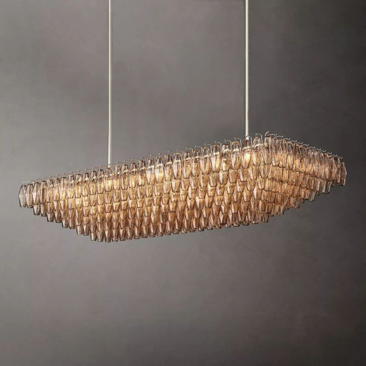 Chara Smoke Glass Tiered Rectangular Chandelier 74" - ebuylight