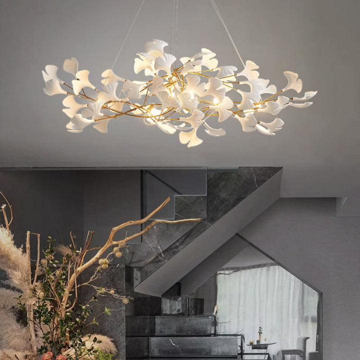 Ceramic Gingko Linear Branch Chandelier -  ebuylight