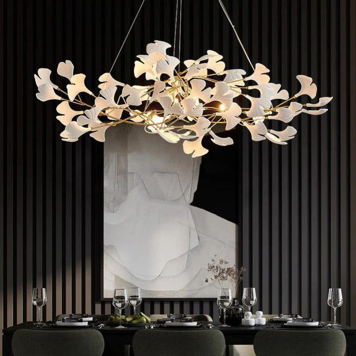 Ceramic Gingko Linear Branch Chandelier -  ebuylight