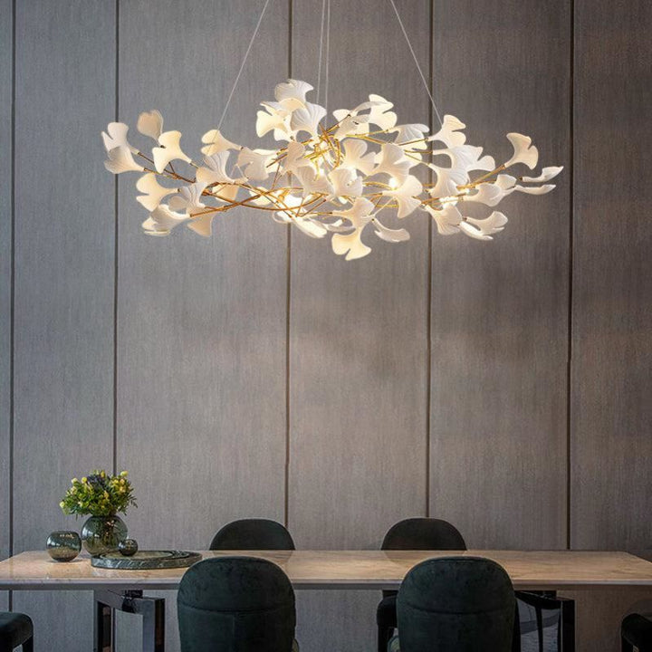 Ceramic Gingko Linear Branch Chandelier -  ebuylight