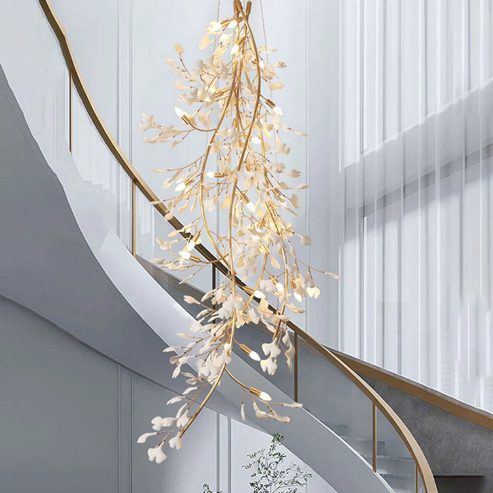 Ceramic Ginkgo Staircase  Long Branch Chandelier -  ebuylight