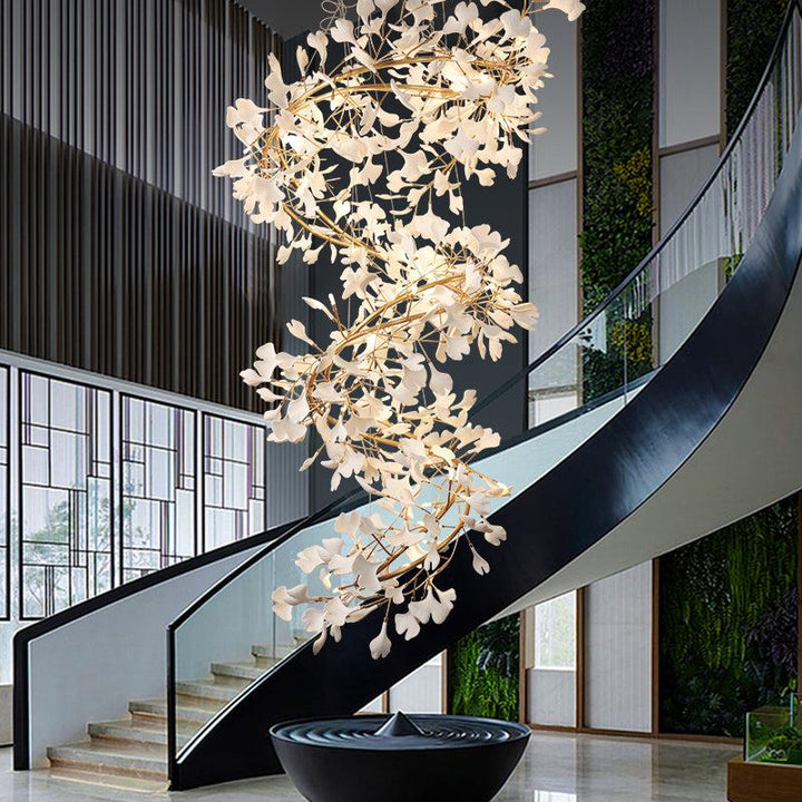 Ceramic Ginkgo Staircase  Long Branch Chandelier -  ebuylight