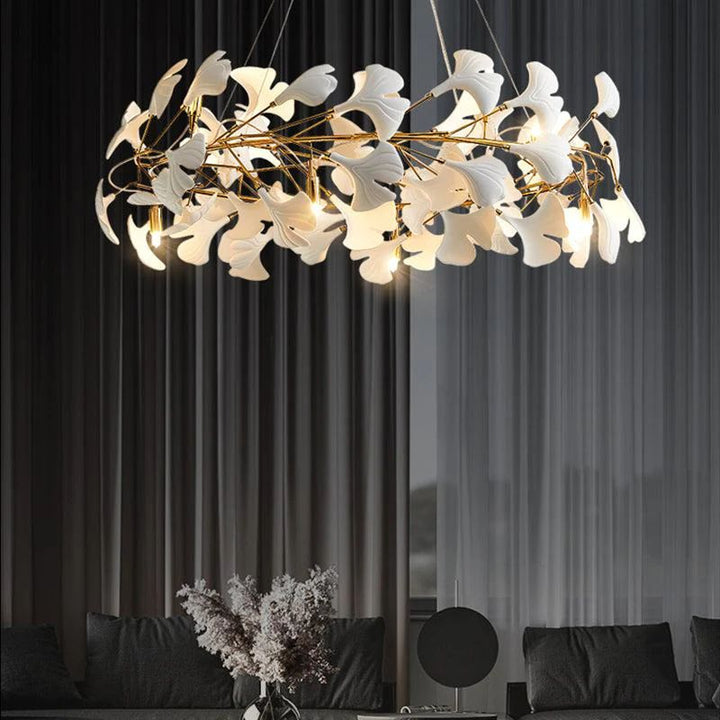 Ceramic Gingko Round Branch Chandelier -  ebuylight