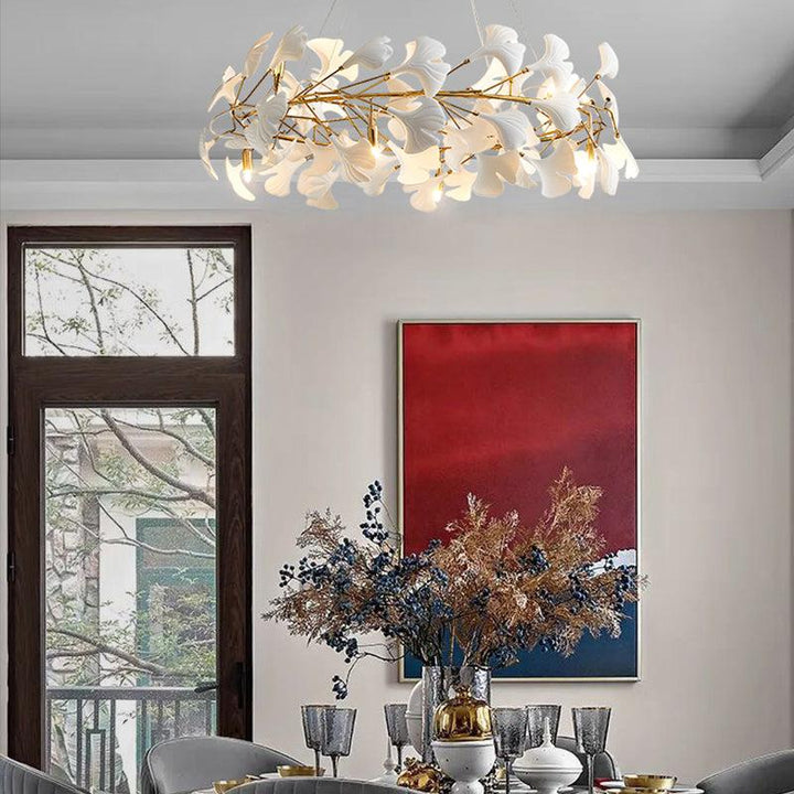 Ceramic Gingko Round Branch Chandelier -  ebuylight