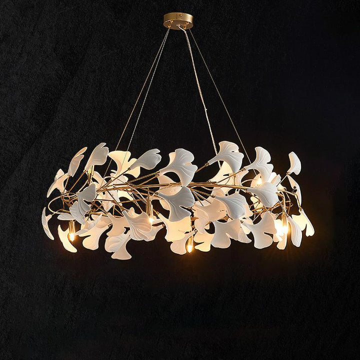 Ceramic Gingko Round Branch Chandelier - ebuylight