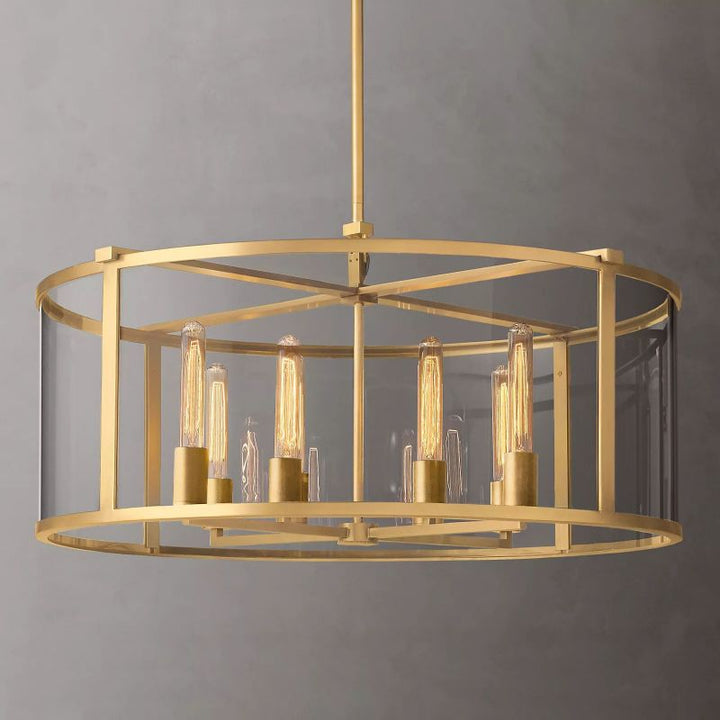 Beckman Glass Lantern Modern Round Chandelier 33" - ebuylight