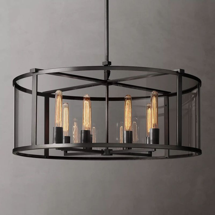 Beckman Glass Lantern Modern Round Chandelier 33" - ebuylight