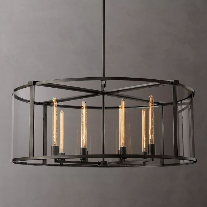 Beckman Glass Lantern Modern Round Chandelier 44" - ebuylight