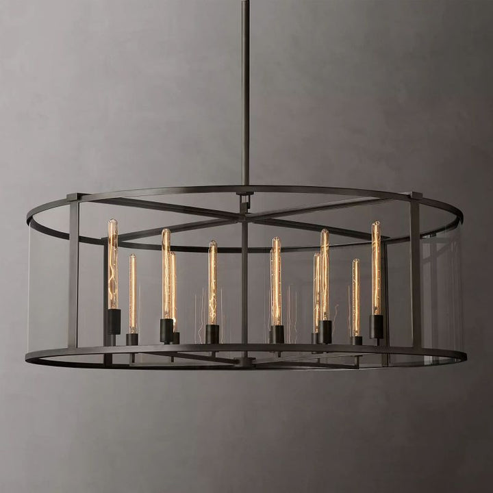 Beckman Glass Lantern Modern Round Chandelier 55" - ebuylight