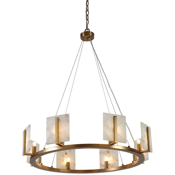 Large Contemporary Alabaster & Brass Halo Chandelier - ebuylight