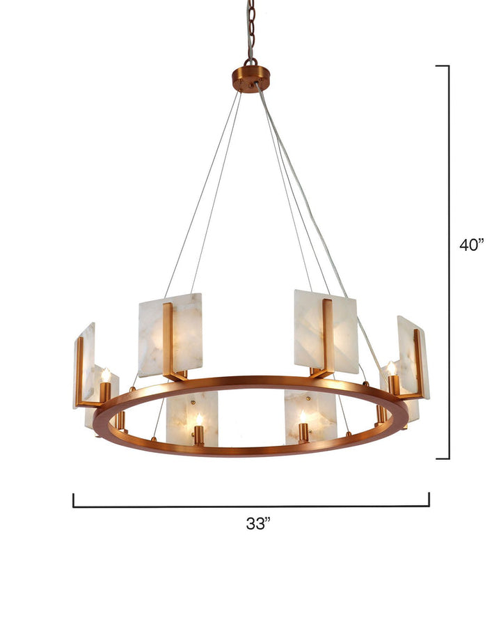 Large Contemporary Alabaster & Brass Halo Chandelier - ebuylight