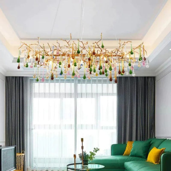 Ran Colorful Crystal Linear Branch Chandelier - ebuylight