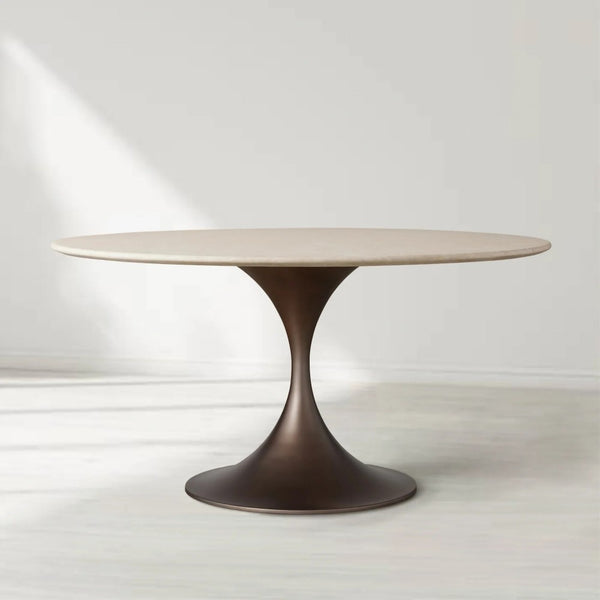 Saint Germain Round Stone Dining Table with Modern Steel Base