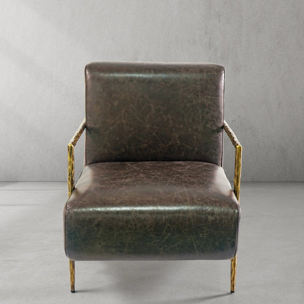 Thades Genuine Brown Leather Accent Chair