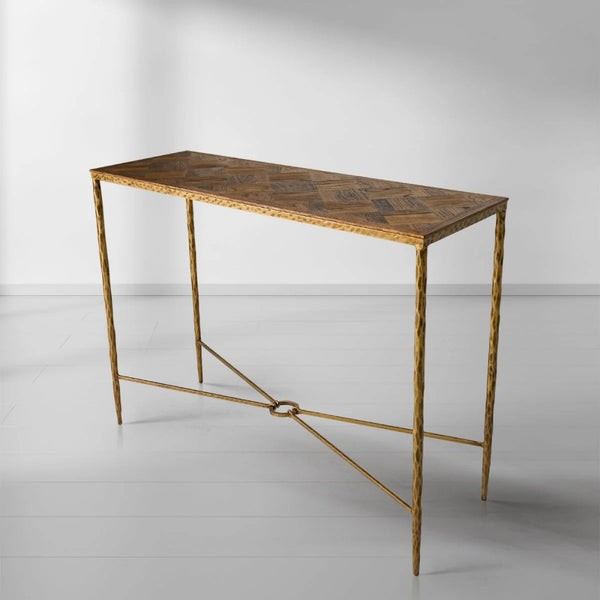 Thades Metal Frame Elm Wood Console Table