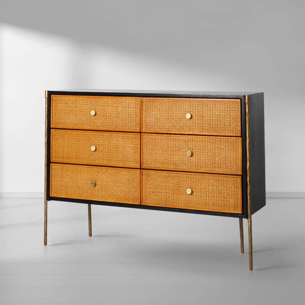 Thades Metal Frame Rattan 6-Drawer Side Cabinet