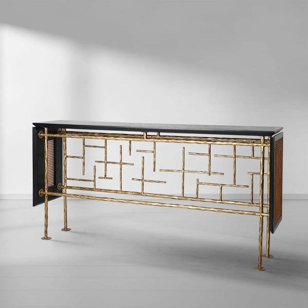 Thades Metal Frame Rattan Console Table