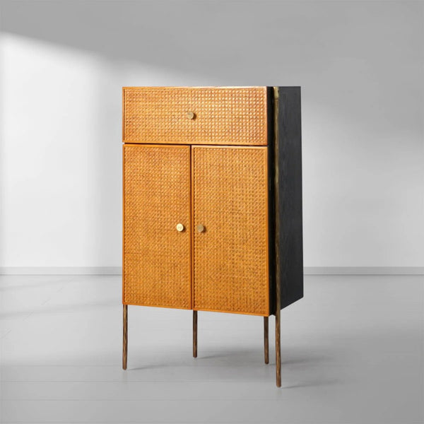 Thades Metal Frame Rattan Side Cabinet-3