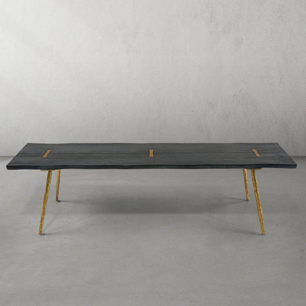 Thades Retro Copper Frame Solid Wood Dining Bench